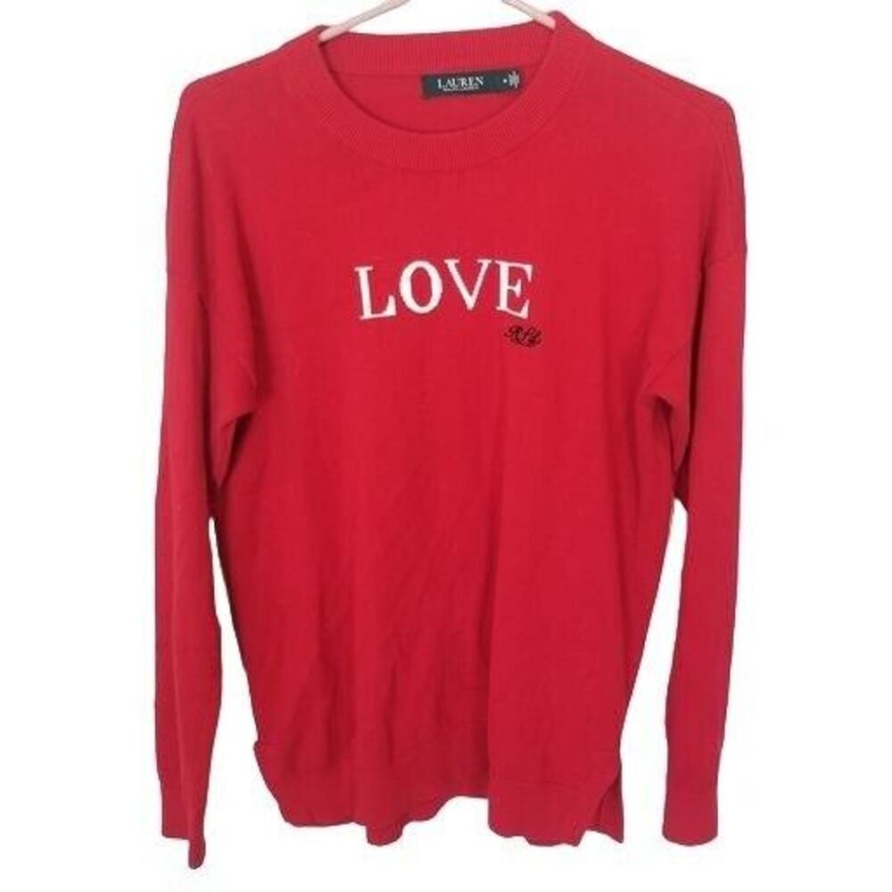 Lauren Ralph Lauren Womens Love Knit Sweater Size M Classic Preppy Holiday Red